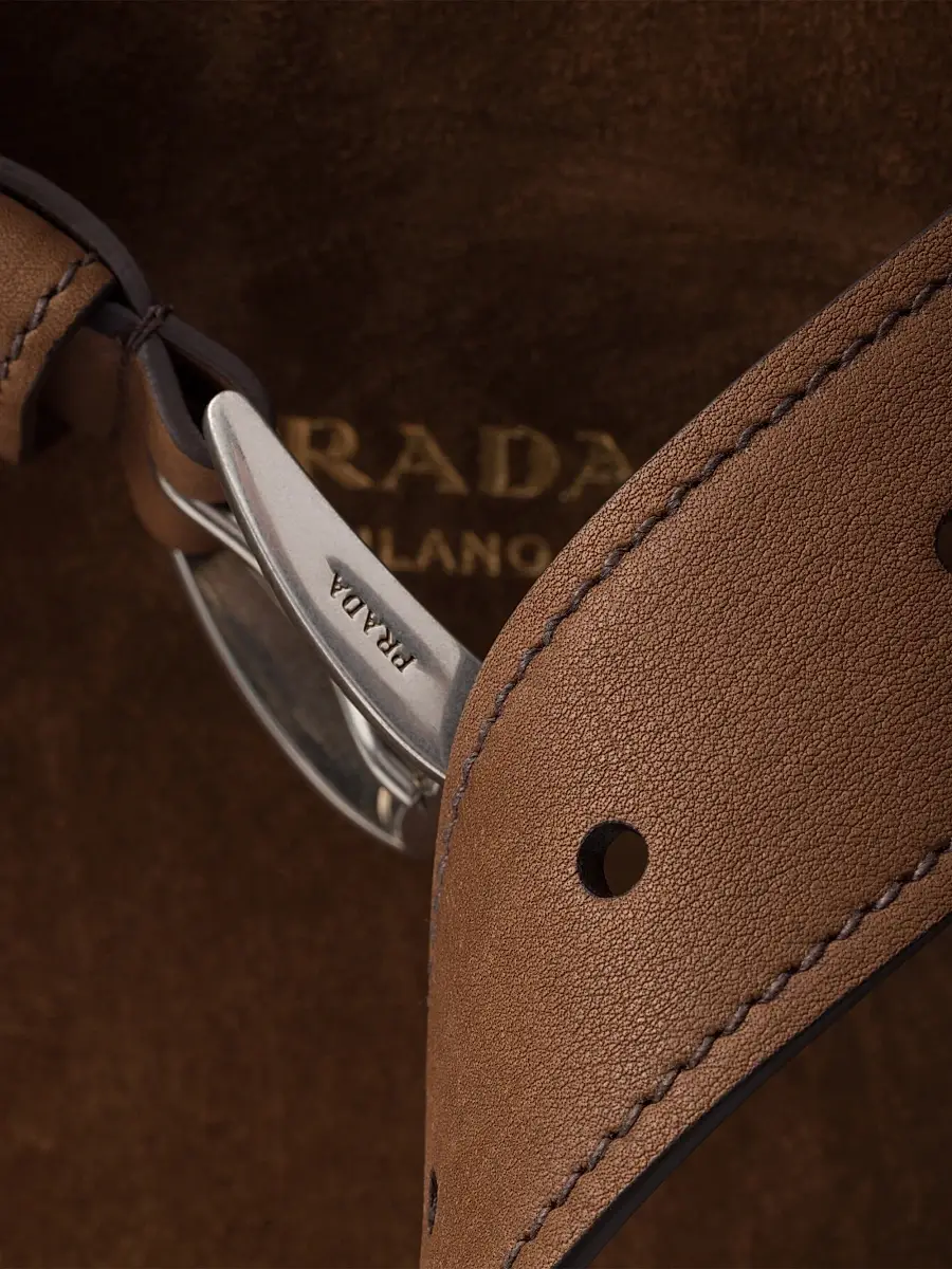 Prada Men's Buckle Suede Bag with Belt - Brown | Thumbnail 6