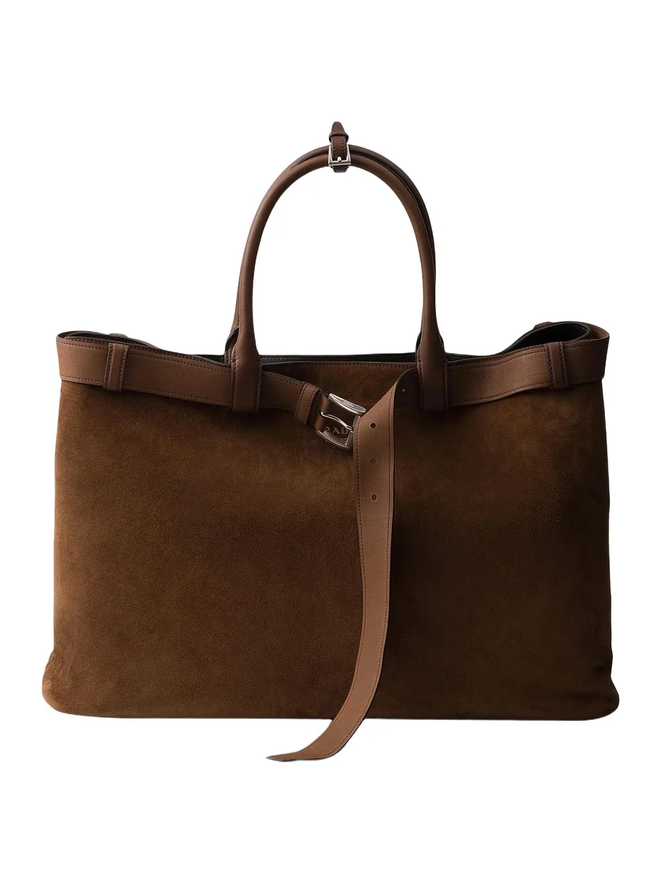 Men's Buckle Suede Bag with Belt - Brown Men's Buckle Suede Bag with Belt - Brown