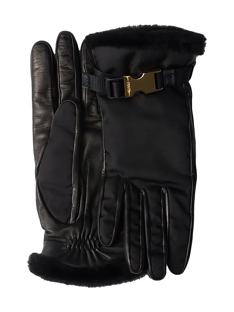 Women's Re-Nylon and Shearling Gloves - Black Women's Re-Nylon and Shearling Gloves - Black