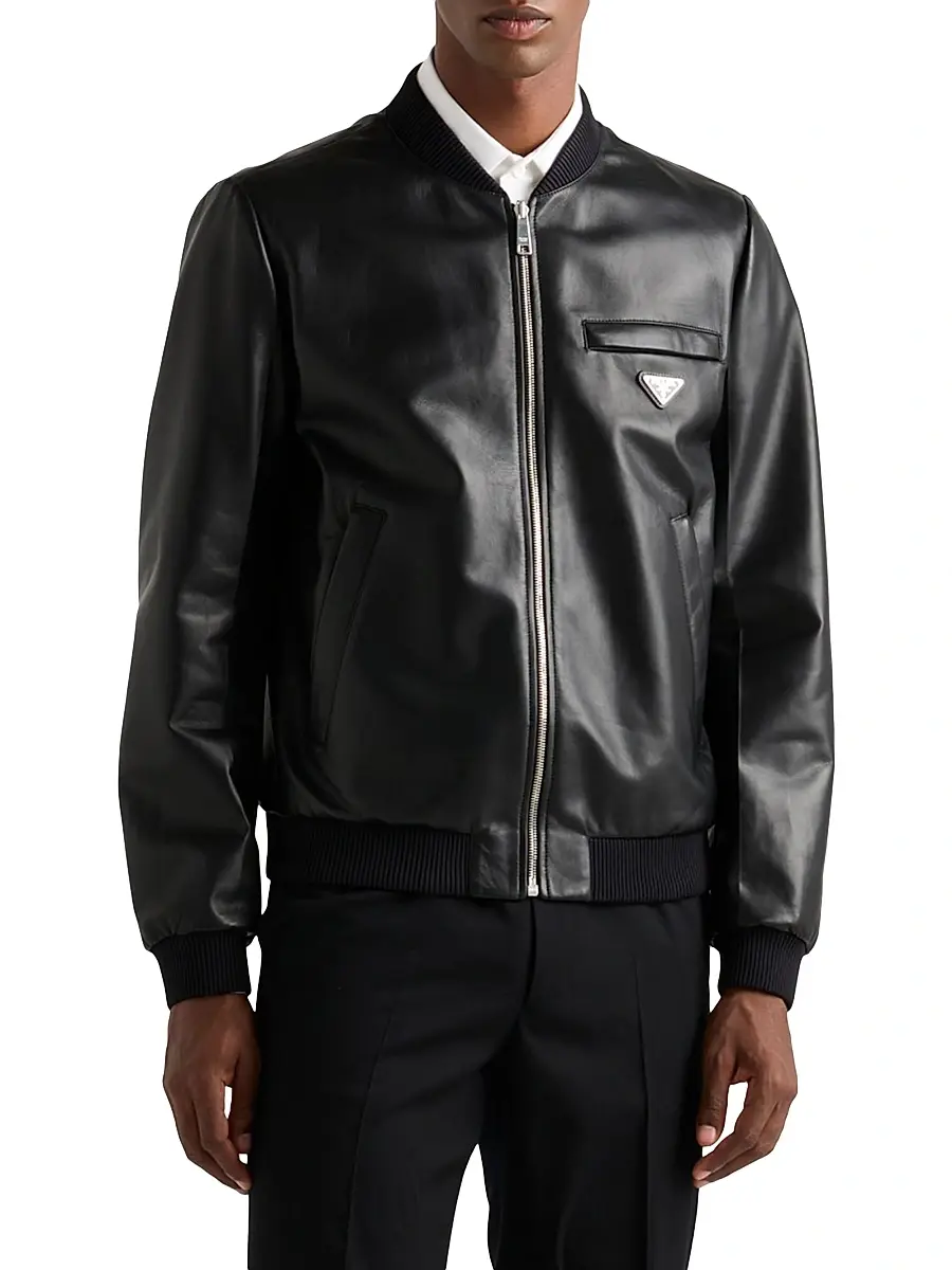 Prada Men's Nappa Leather Bomber Jacket | Thumbnail 2 Prada Men's Nappa Leather Bomber Jacket | Thumbnail 2