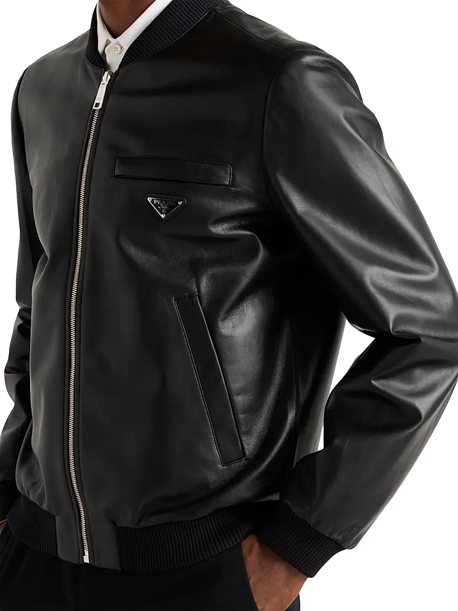 Prada Men's Nappa Leather Bomber Jacket | Thumbnail 3 Prada Men's Nappa Leather Bomber Jacket | Thumbnail 3