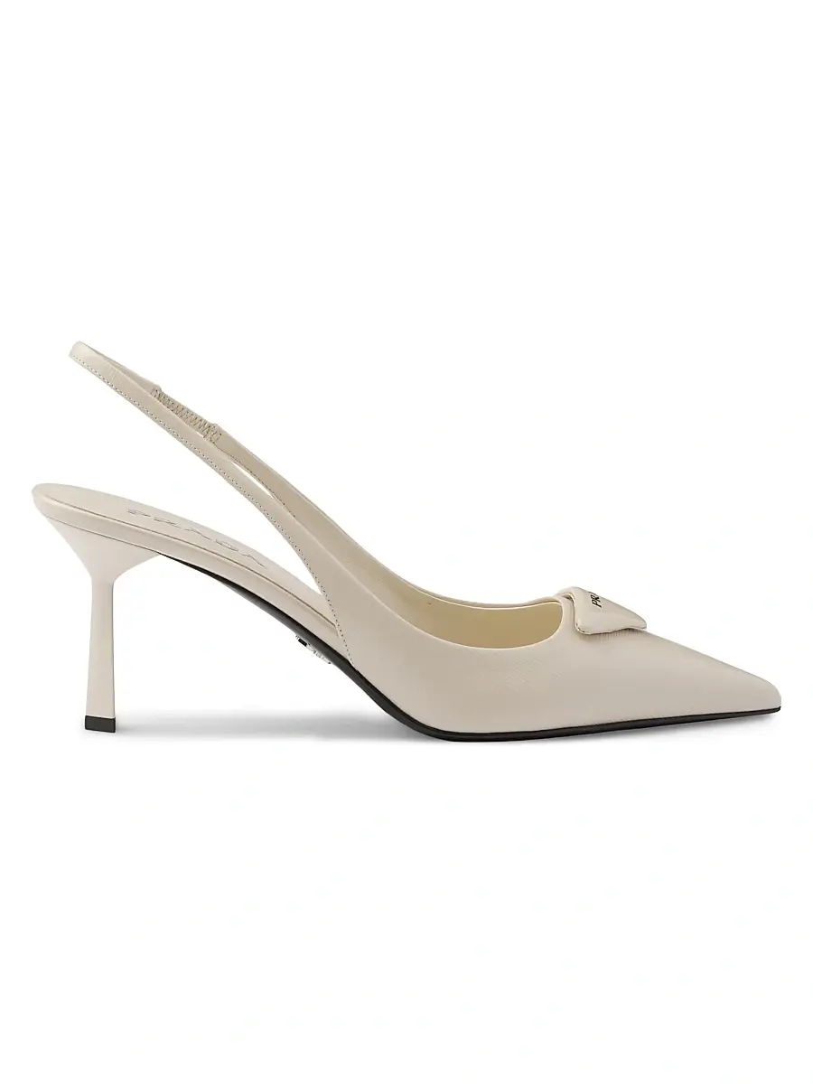 Prada Women's Saffiano 75MM Patent Leather Slingback Pumps - Beige Khaki | Image 1 Prada Women's Saffiano 75MM Patent Leather Slingback Pumps - Beige Khaki | Image 1