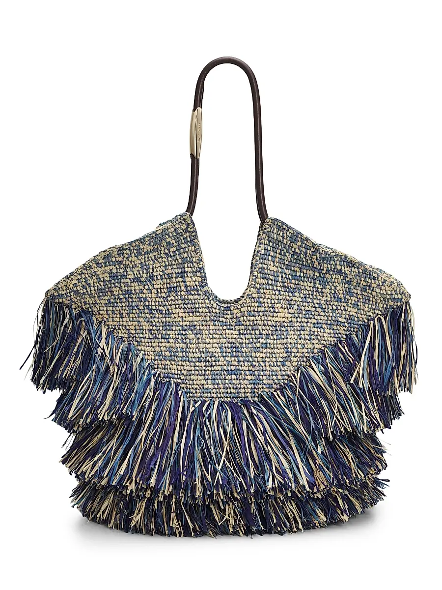 Zimmermann Women's Goldentime Medium Fringed Tote Bag - Denim Blue | Image 1 Zimmermann Women's Goldentime Medium Fringed Tote Bag - Denim Blue | Image 1