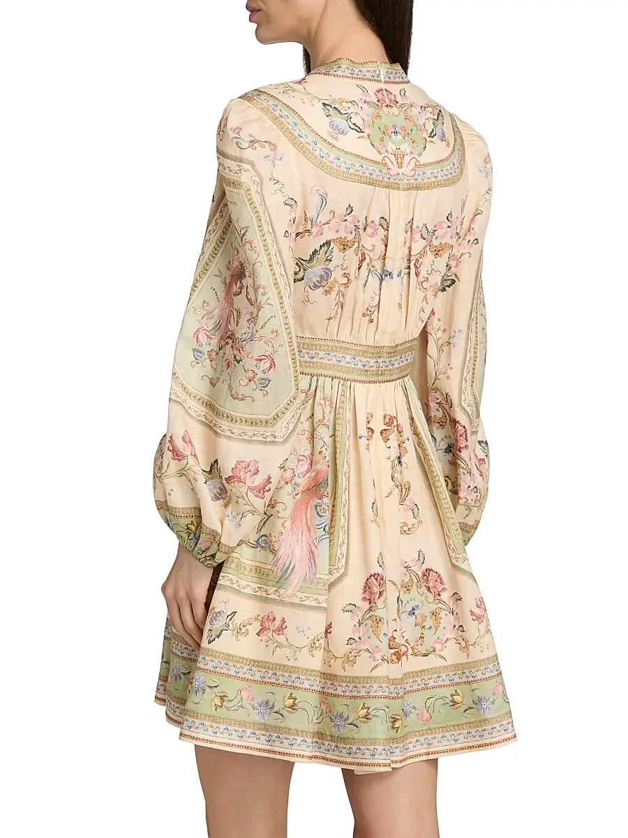 Zimmermann Women's Roselight Plunge Printed Linen Mini Dress | Thumbnail 5
