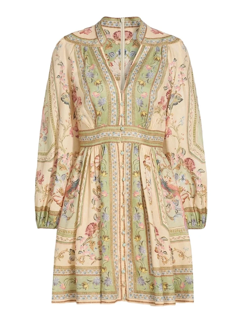 Women's Roselight Plunge Printed Linen Mini Dress Women's Roselight Plunge Printed Linen Mini Dress