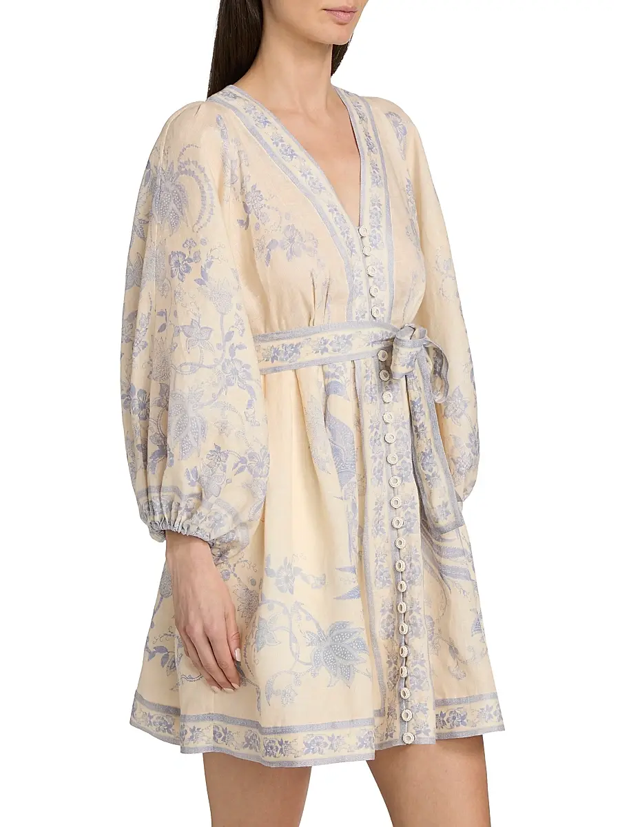 Zimmermann Women's Indra Floral Plunge Linen Minidress | Thumbnail 4 Zimmermann Women's Indra Floral Plunge Linen Minidress | Thumbnail 4