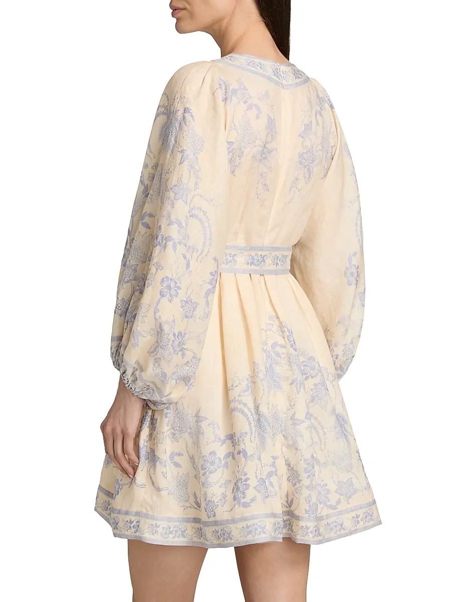 Zimmermann Women's Indra Floral Plunge Linen Minidress | Thumbnail 5 Zimmermann Women's Indra Floral Plunge Linen Minidress | Thumbnail 5