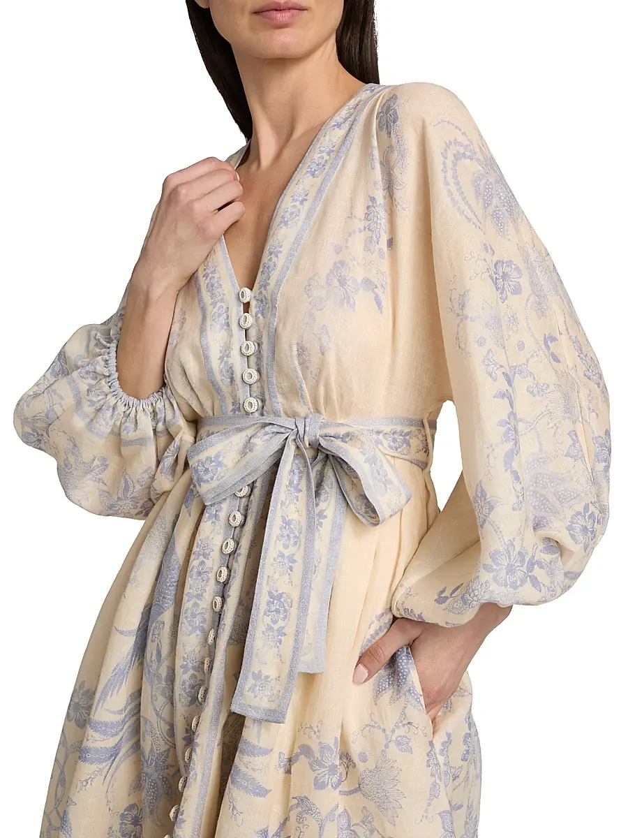 Zimmermann Women's Indra Floral Plunge Linen Minidress | Thumbnail 6 Zimmermann Women's Indra Floral Plunge Linen Minidress | Thumbnail 6