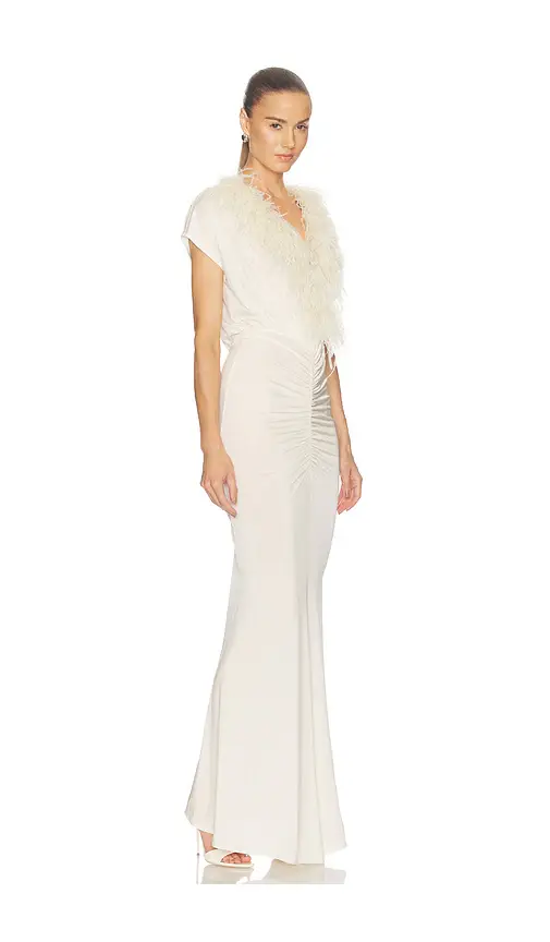 Lapointe V Neck Shirred Gown With Feathers | Thumbnail 2 Lapointe V Neck Shirred Gown With Feathers | Thumbnail 2