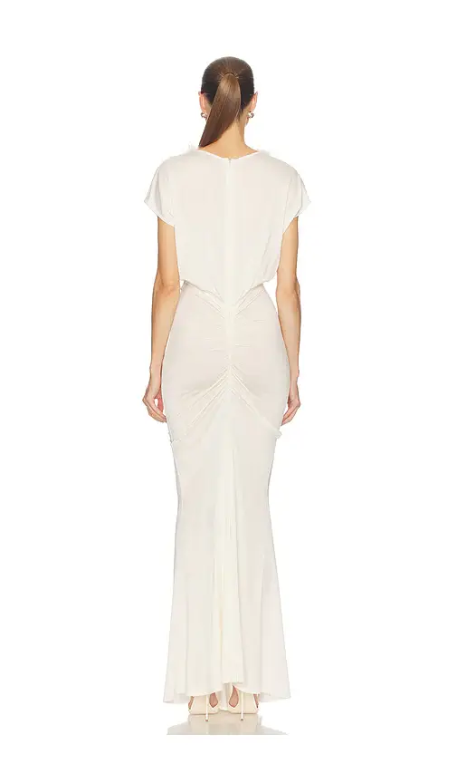Lapointe V Neck Shirred Gown With Feathers | Thumbnail 3 Lapointe V Neck Shirred Gown With Feathers | Thumbnail 3