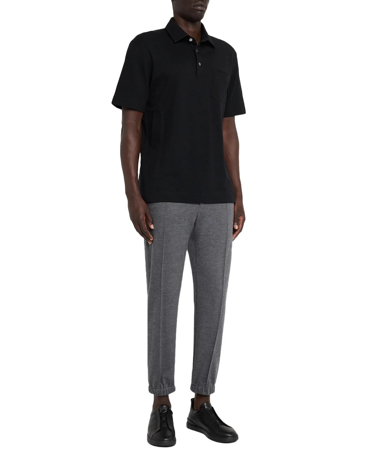 Men's Cotton Polo Shirt with Leather-Trim Pocket Men's Cotton Polo Shirt with Leather-Trim Pocket