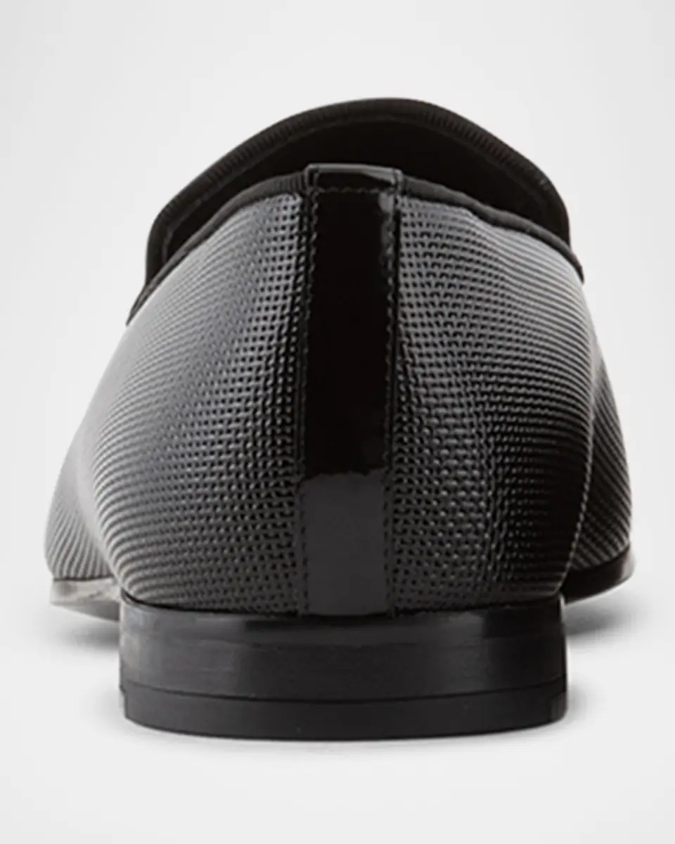 Giorgio Armani Men's Textured Leather Grosgrain-Trim Loafers | Thumbnail 2 Giorgio Armani Men's Textured Leather Grosgrain-Trim Loafers | Thumbnail 2