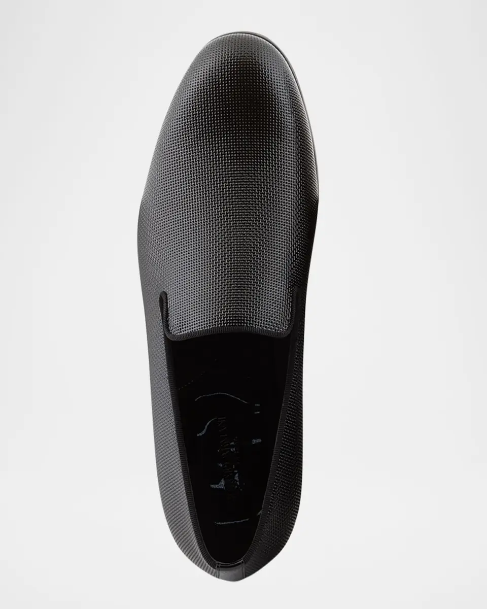 Giorgio Armani Men's Textured Leather Grosgrain-Trim Loafers | Thumbnail 3 Giorgio Armani Men's Textured Leather Grosgrain-Trim Loafers | Thumbnail 3