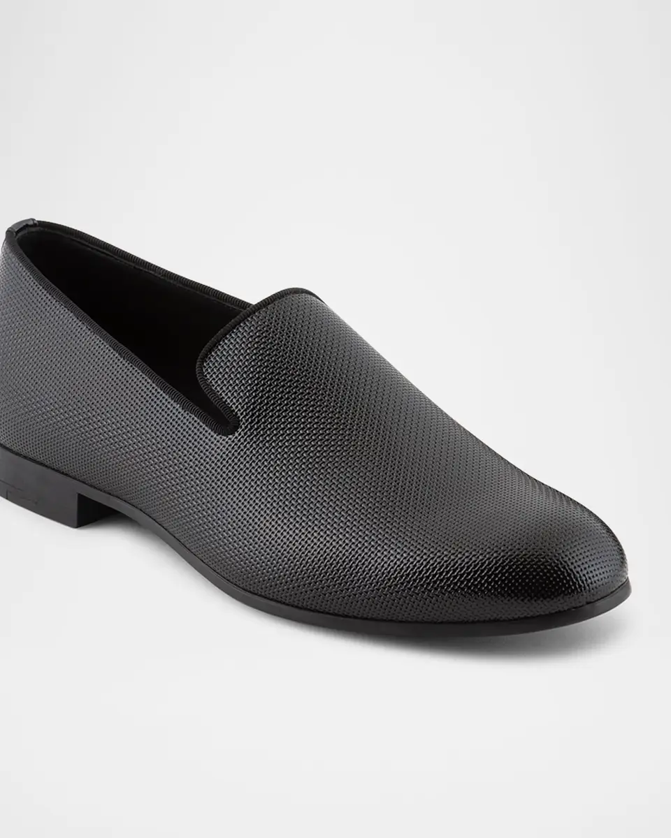 Giorgio Armani Men's Textured Leather Grosgrain-Trim Loafers | Thumbnail 4 Giorgio Armani Men's Textured Leather Grosgrain-Trim Loafers | Thumbnail 4