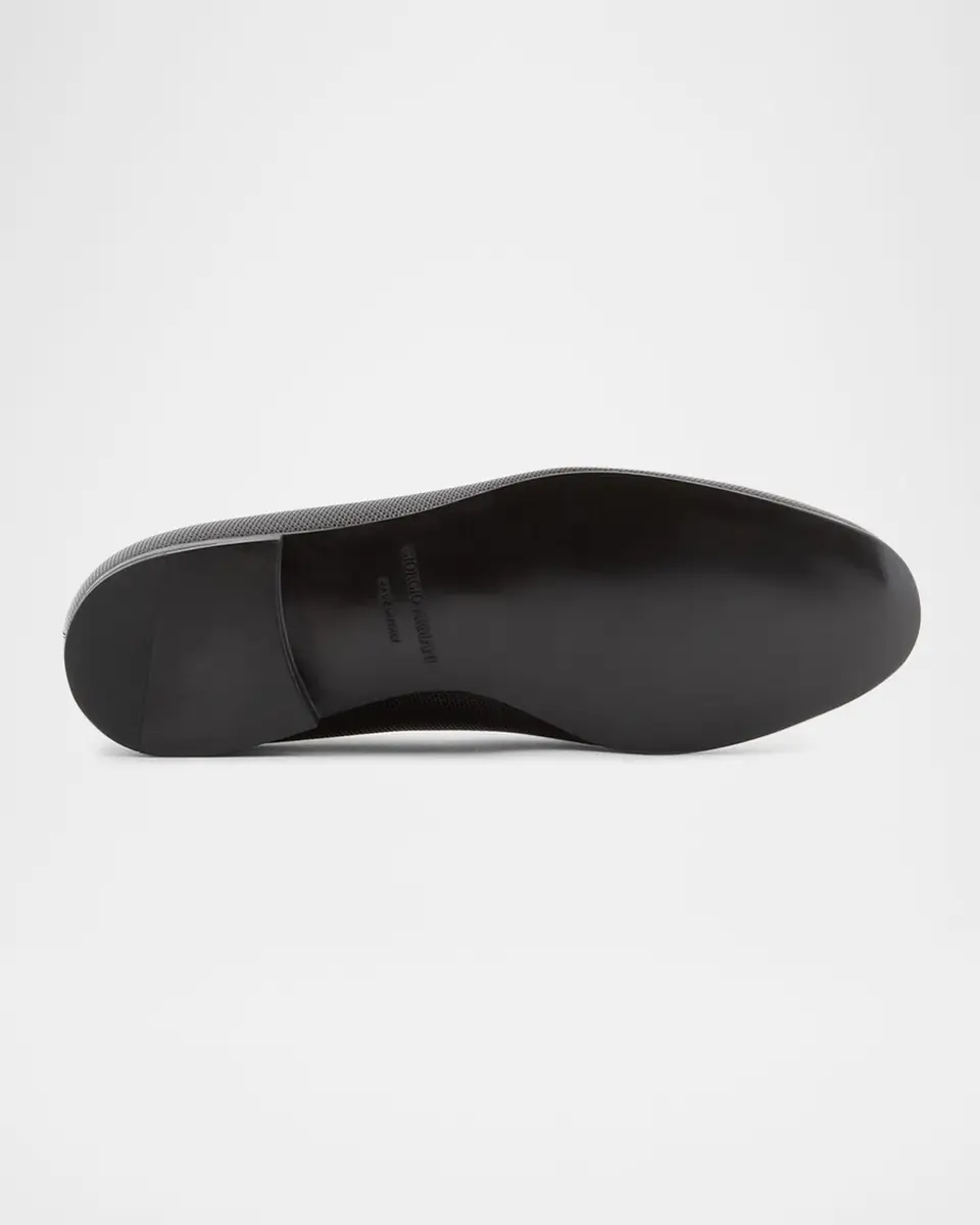 Giorgio Armani Men's Textured Leather Grosgrain-Trim Loafers | Thumbnail 5 Giorgio Armani Men's Textured Leather Grosgrain-Trim Loafers | Thumbnail 5