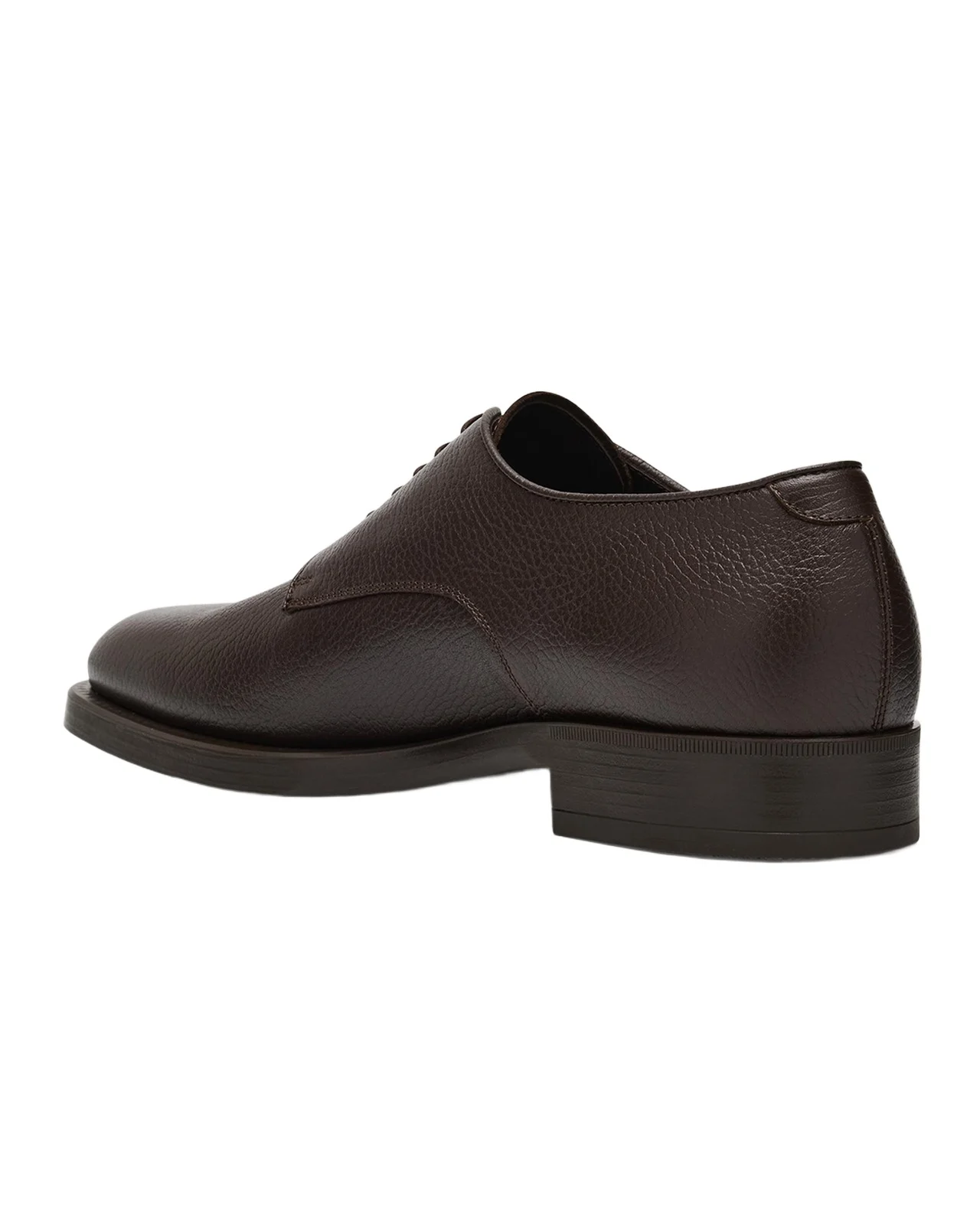 Mens Grained Calf Leather Rubber-Sole Derby Shoes