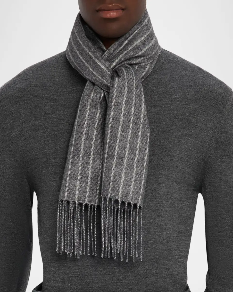 PIACENZA 1733 Men's Lizard Cashmere and Silk Solid To Pinstripe Scarf | Thumbnail 2