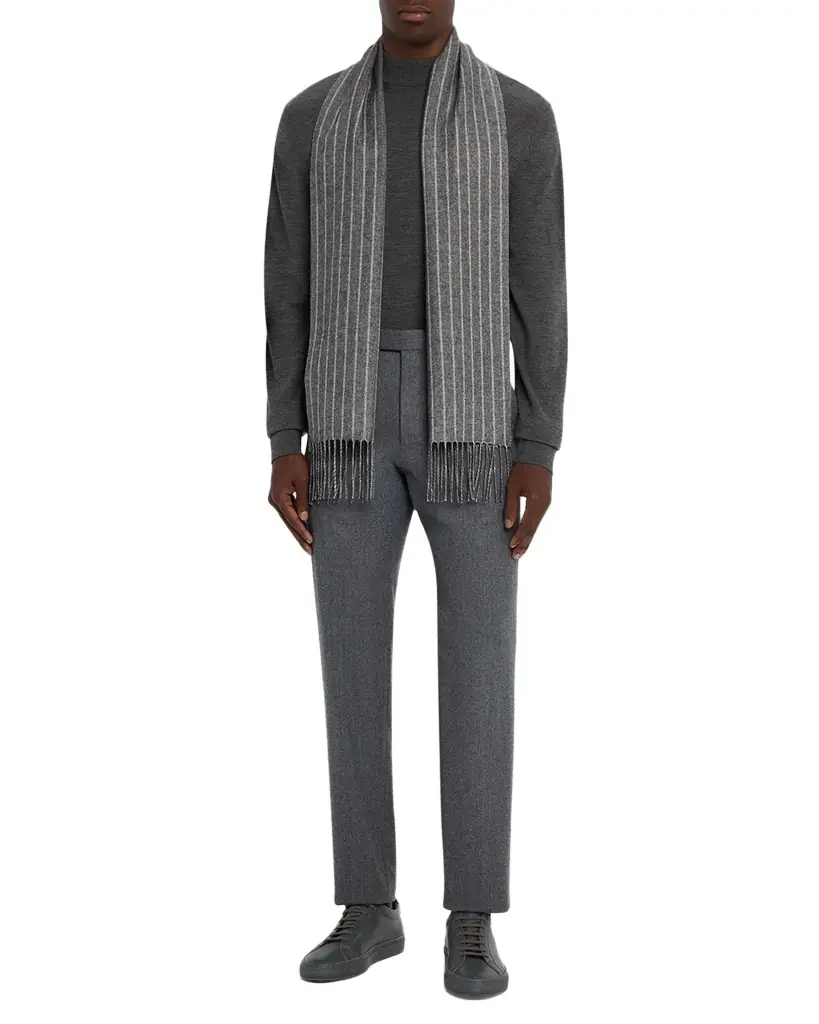 Men's Lizard Cashmere and Silk Solid To Pinstripe Scarf Men's Lizard Cashmere and Silk Solid To Pinstripe Scarf