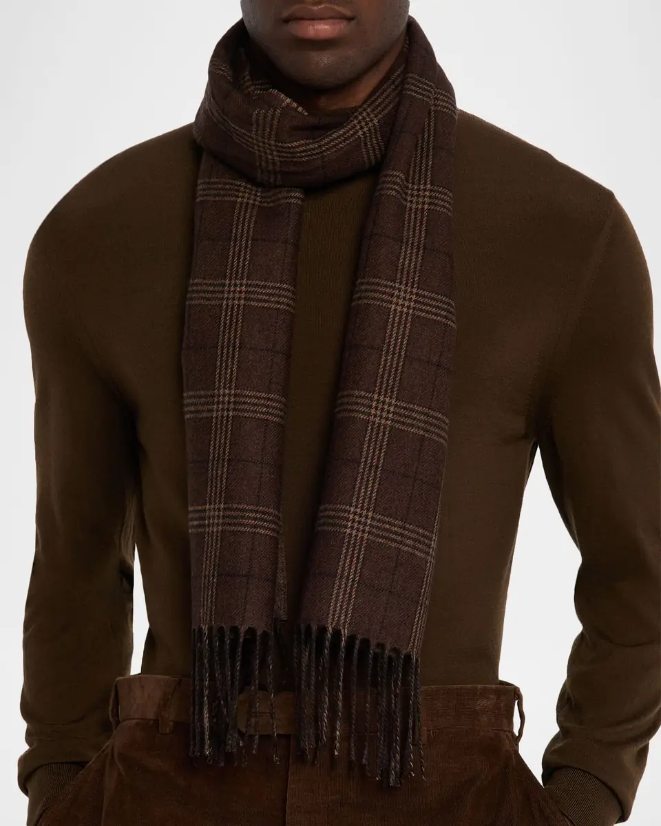 PIACENZA 1733 Men's Baltazar Herringbone to Plaid Silk and Cashmere Scarf | Thumbnail 2