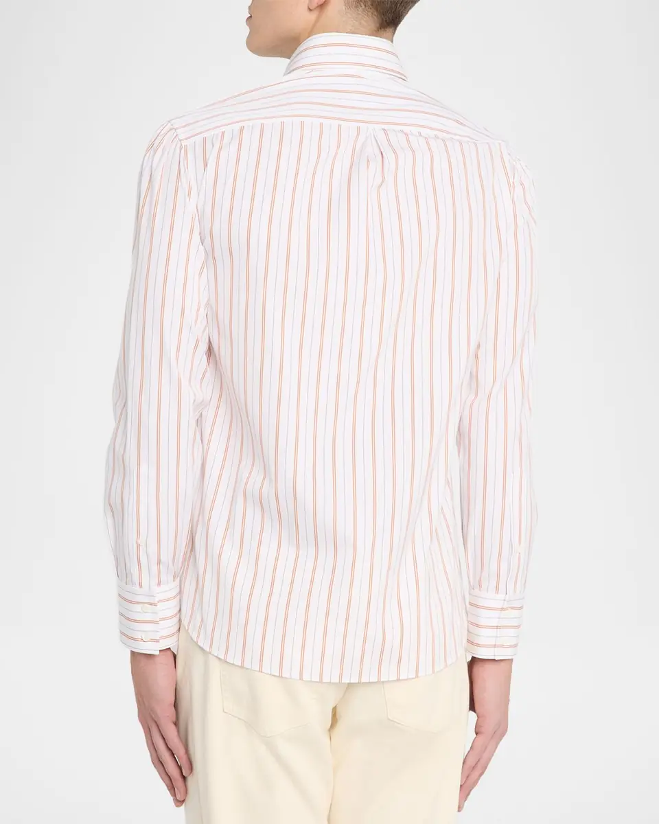 Brunello Cucinelli Men's Multi-Stripe Cotton Slim-Fit Button-Down Shirt | Thumbnail 2