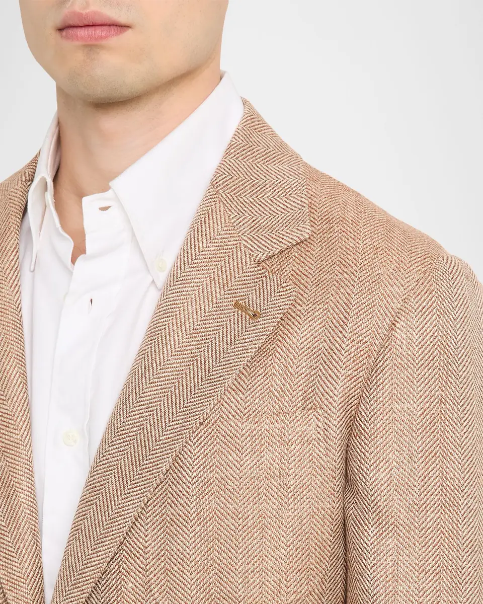 Brunello Cucinelli Men's Wool, Silk and Linen Herringbone Suit Jacket | Thumbnail 4 Brunello Cucinelli Men's Wool, Silk and Linen Herringbone Suit Jacket | Thumbnail 4