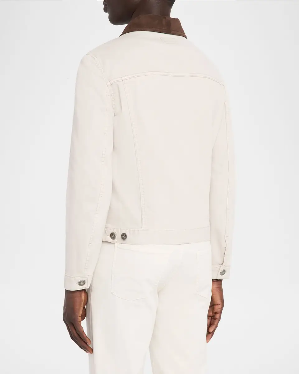 Brunello Cucinelli Men's Garment-Dyed Denim Leather-Collar Shirt Jacket | Thumbnail 2 Brunello Cucinelli Men's Garment-Dyed Denim Leather-Collar Shirt Jacket | Thumbnail 2