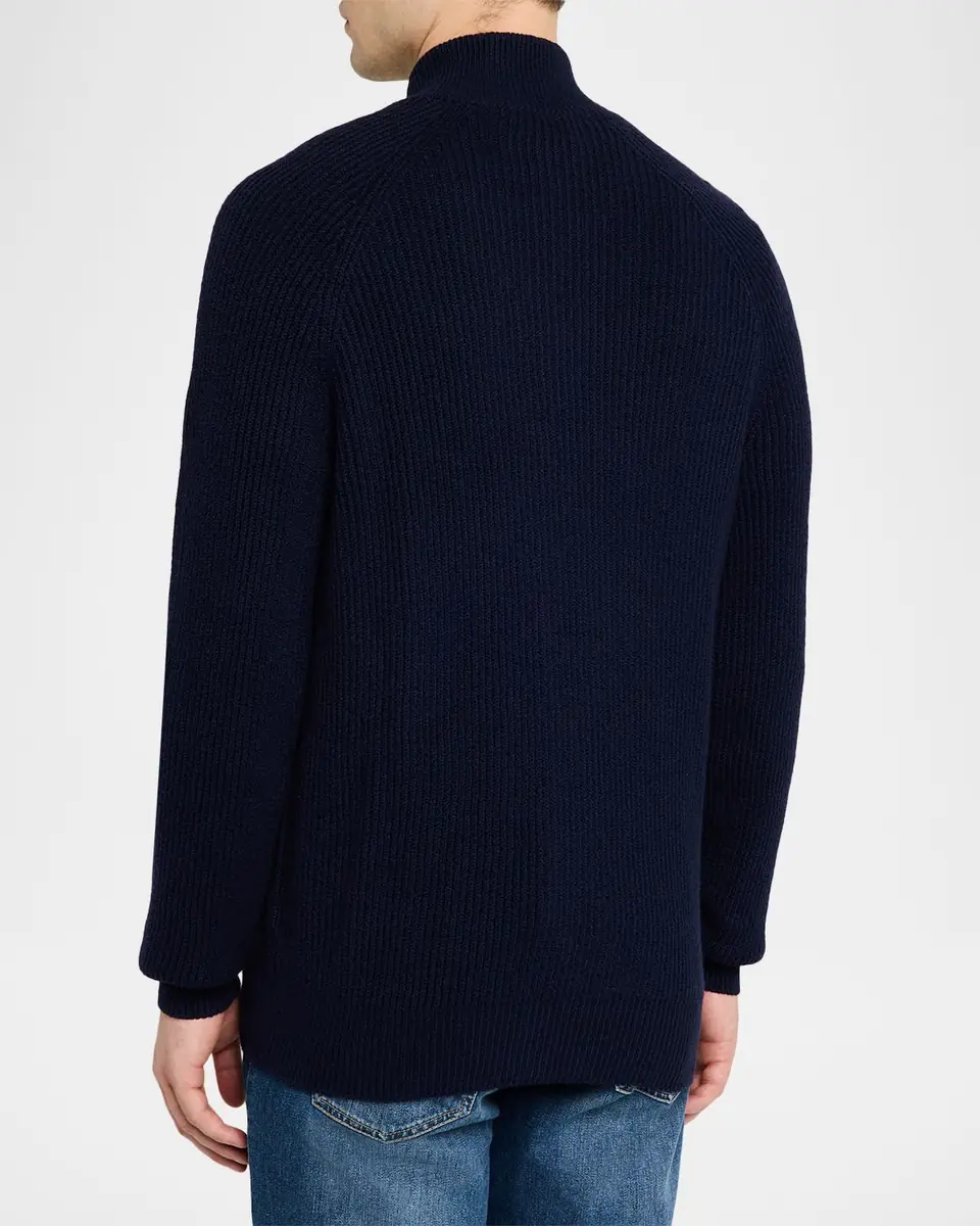 Brunello Cucinelli Men's Cotton Rib Full-Zip Cardigan | Thumbnail 2 Brunello Cucinelli Men's Cotton Rib Full-Zip Cardigan | Thumbnail 2