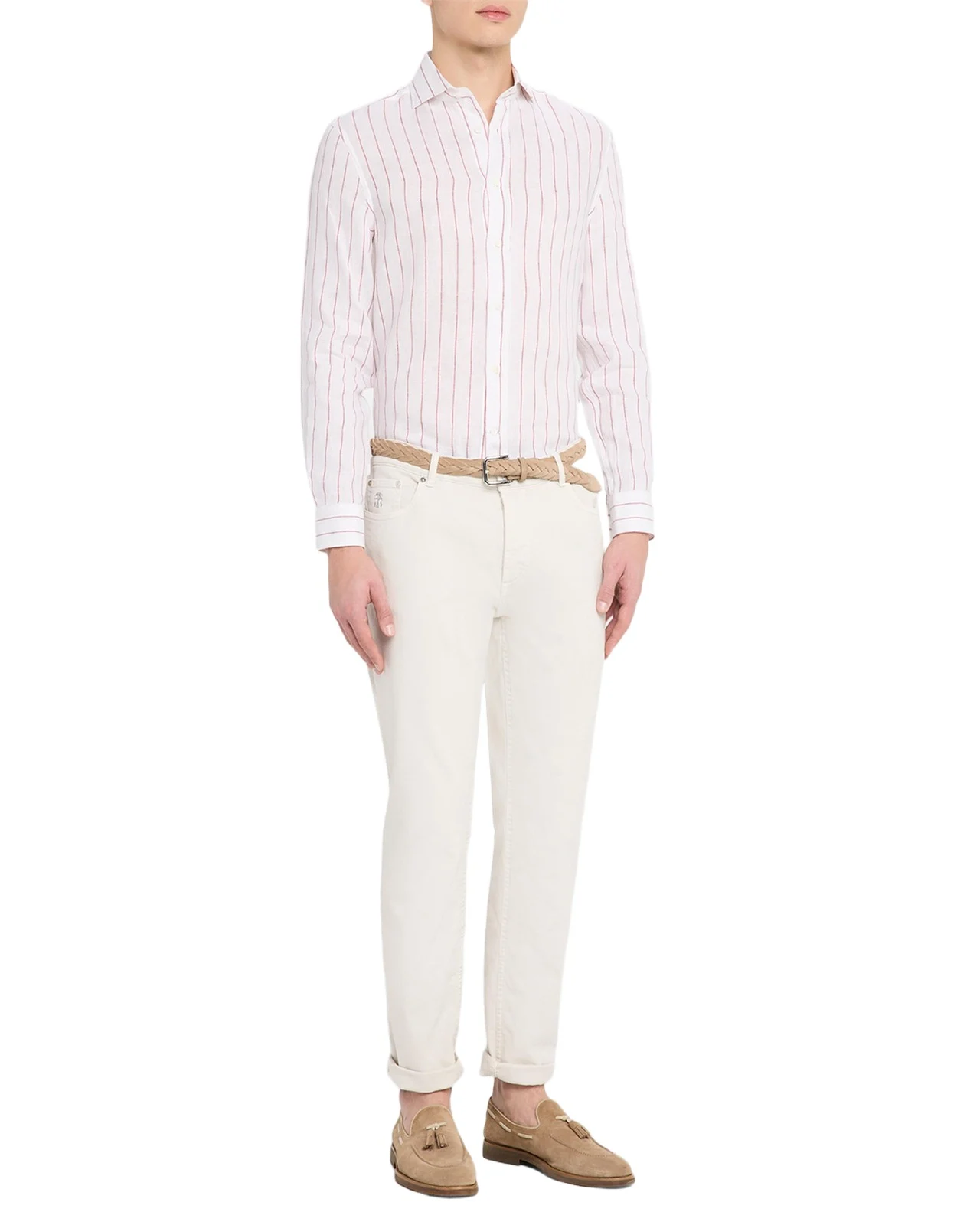 Men's Linen Pinstripe Spread Collar Button-Down Shirt Men's Linen Pinstripe Spread Collar Button-Down Shirt