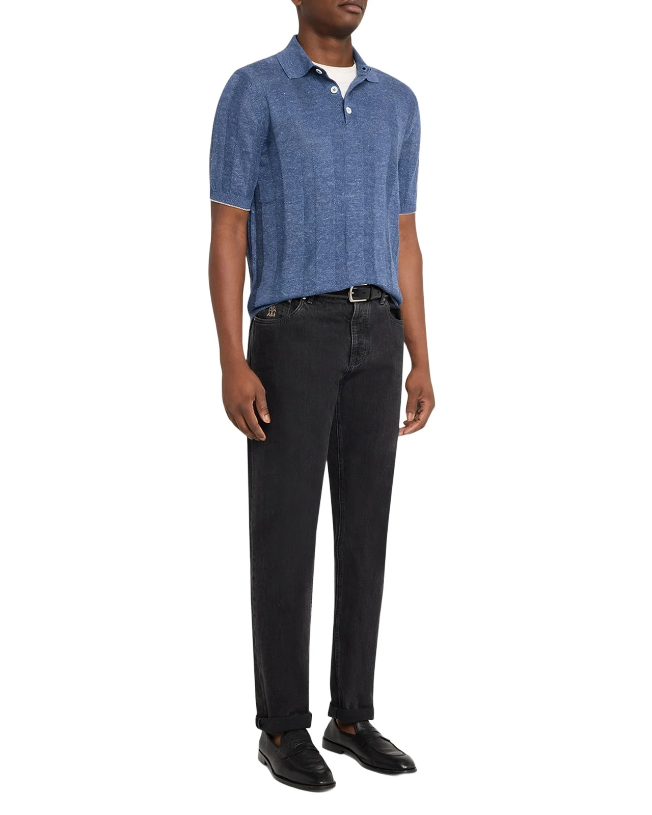 Brunello Cucinelli Men's Linen and Cotton Ribbed Short-Sleeve Polo Sweater