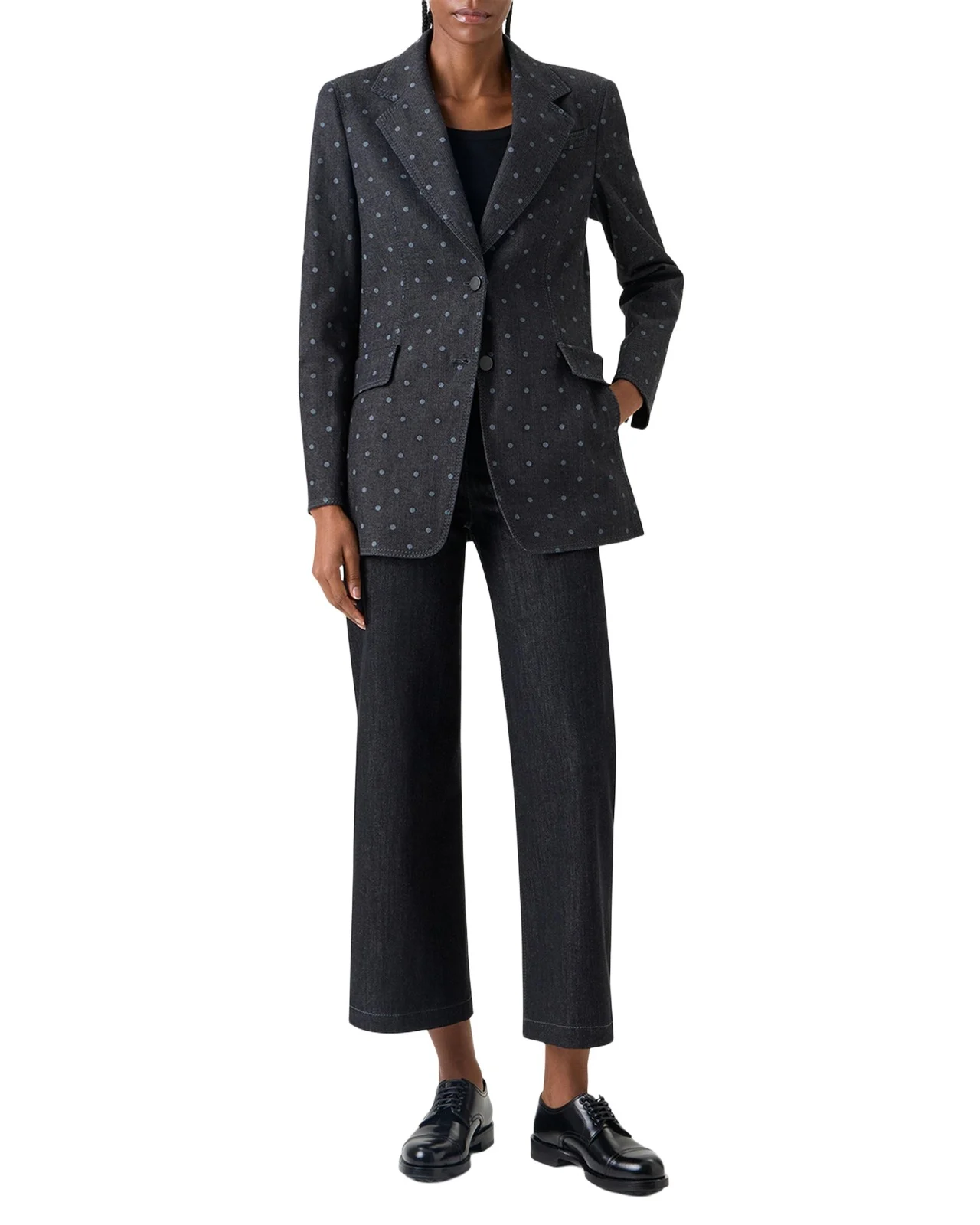 Polka-Dot Stretch Denim Single-Breasted Jacket Polka-Dot Stretch Denim Single-Breasted Jacket