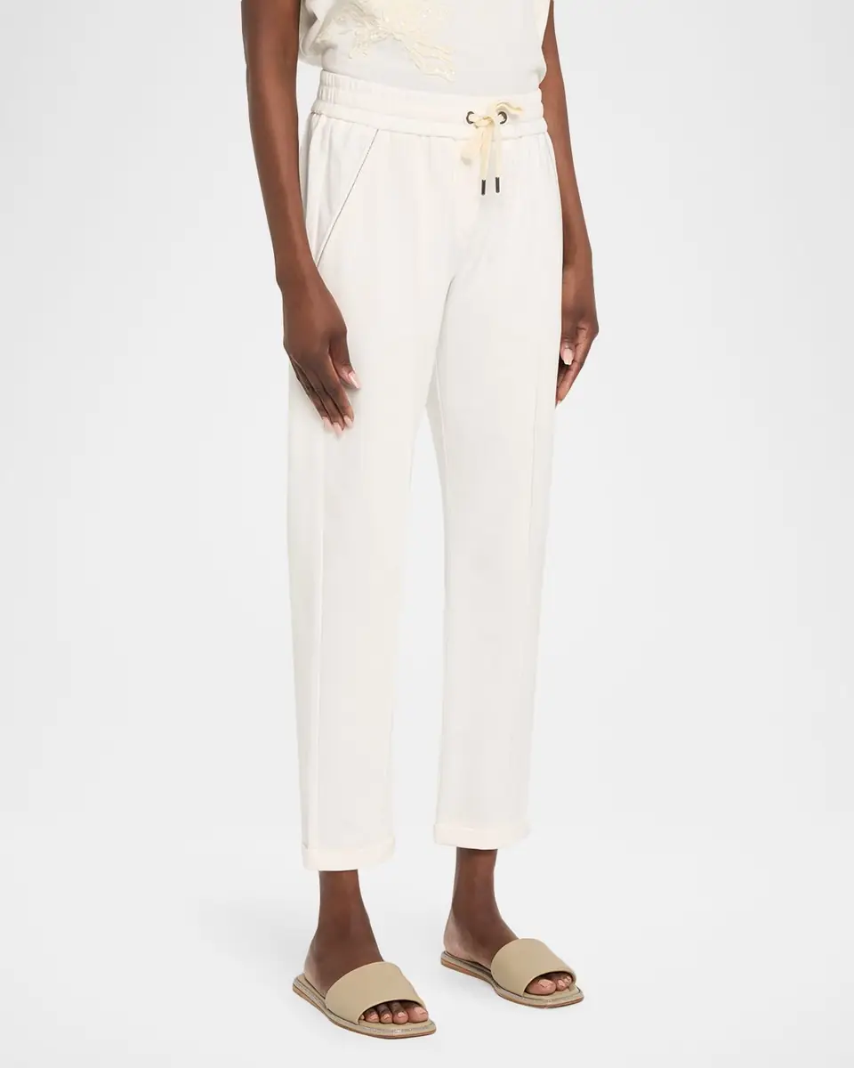 Brunello Cucinelli Monili-Trim Cotton Slim-Leg Ankle Drawstring Pants | Thumbnail 3 Brunello Cucinelli Monili-Trim Cotton Slim-Leg Ankle Drawstring Pants | Thumbnail 3