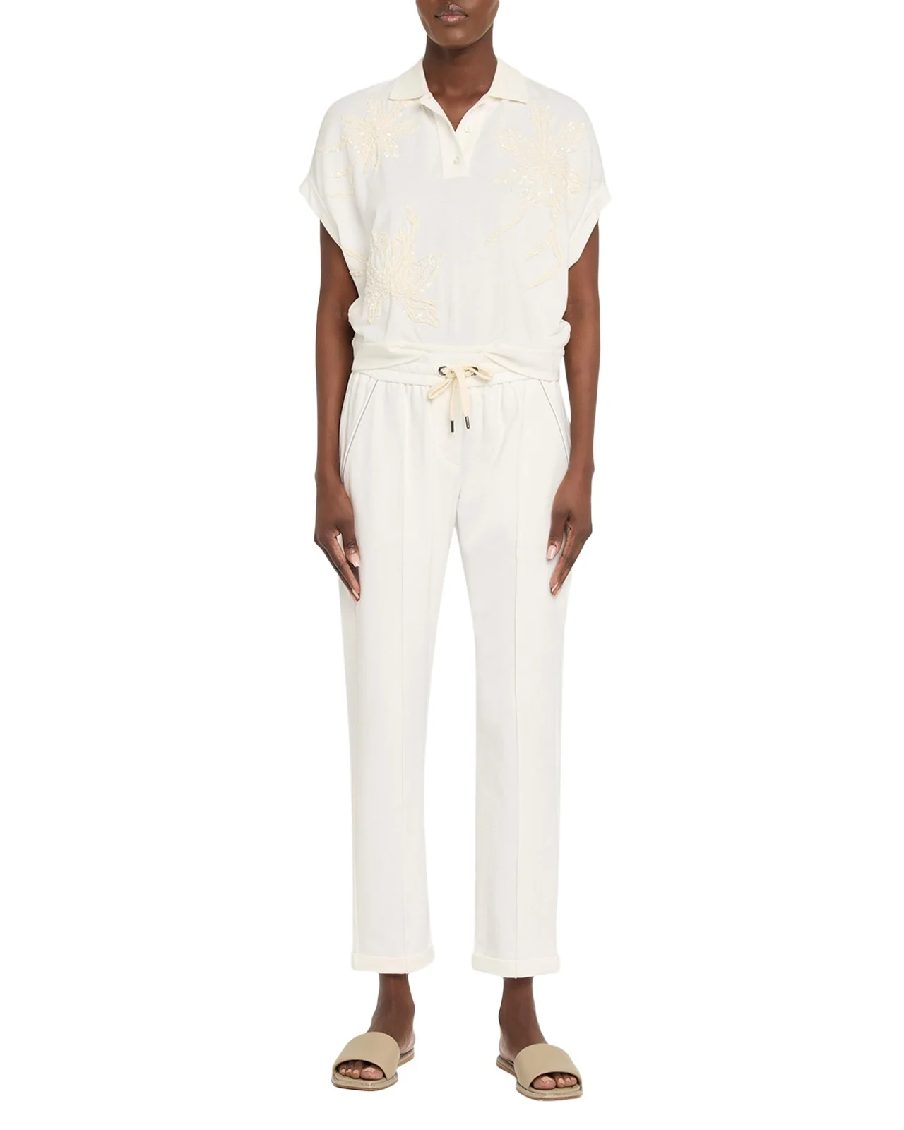 Monili-Trim Cotton Slim-Leg Ankle Drawstring Pants Monili-Trim Cotton Slim-Leg Ankle Drawstring Pants