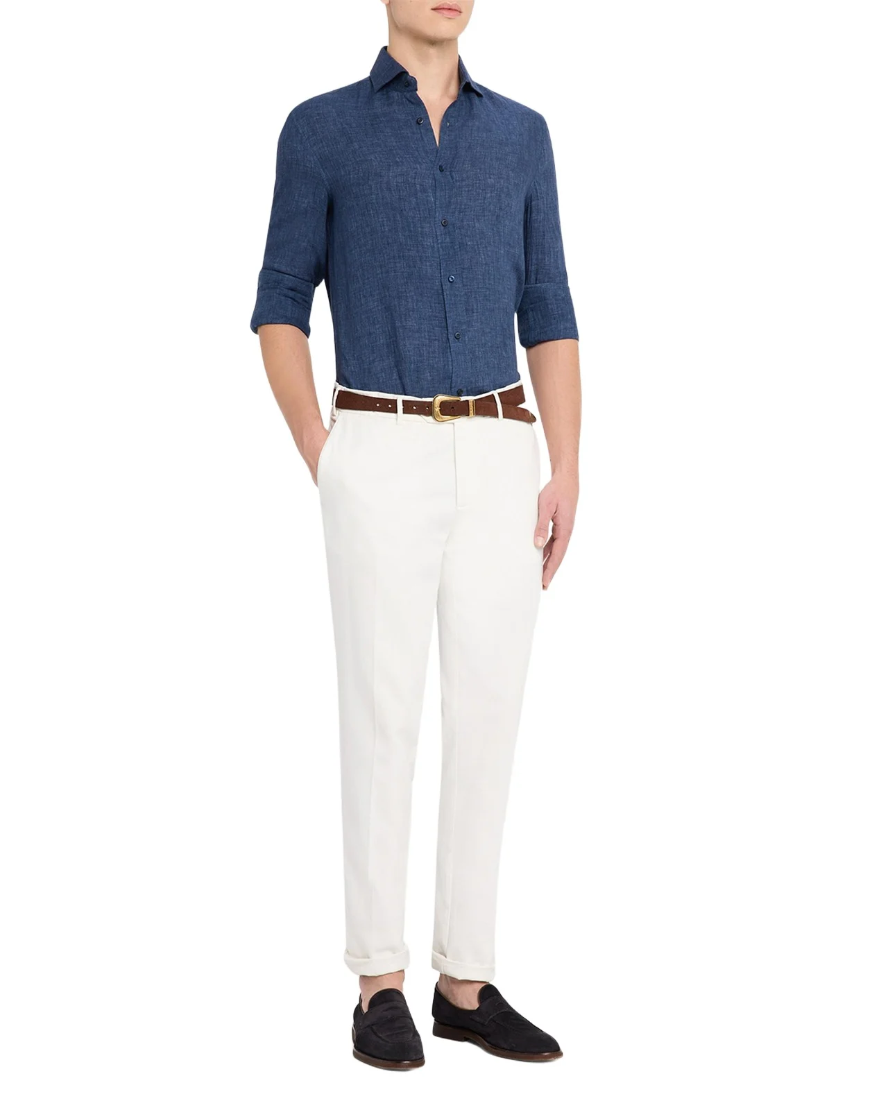 Brunello Cucinelli Men's Linen Spread Collar Button-Down Shirt