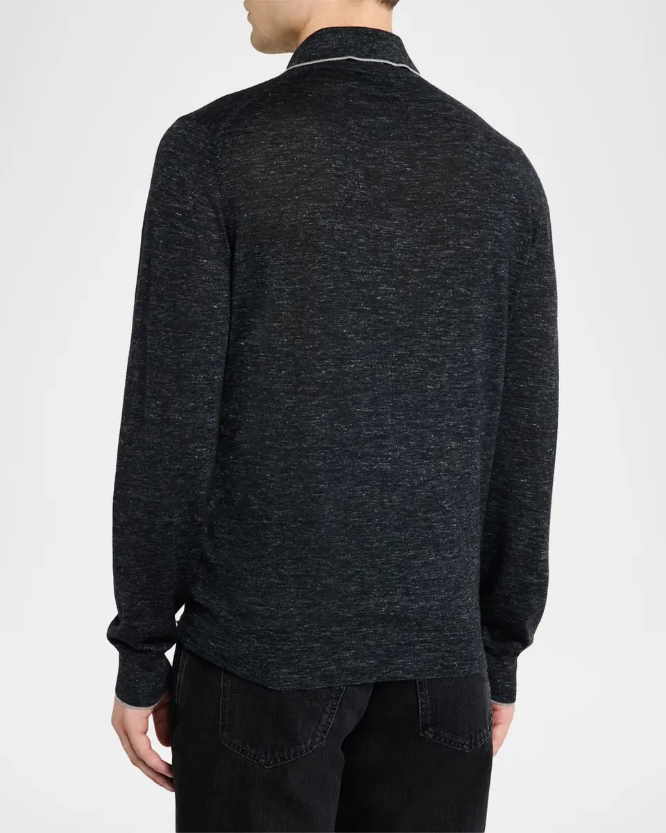 Brunello Cucinelli Men's Cashmere Tipped-Collar Polo Sweater | Thumbnail 2 Brunello Cucinelli Men's Cashmere Tipped-Collar Polo Sweater | Thumbnail 2