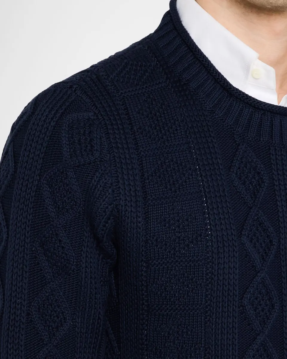 Brunello Cucinelli Men's Cotton Cable Knit Crewneck Sweater | Thumbnail 4 Brunello Cucinelli Men's Cotton Cable Knit Crewneck Sweater | Thumbnail 4