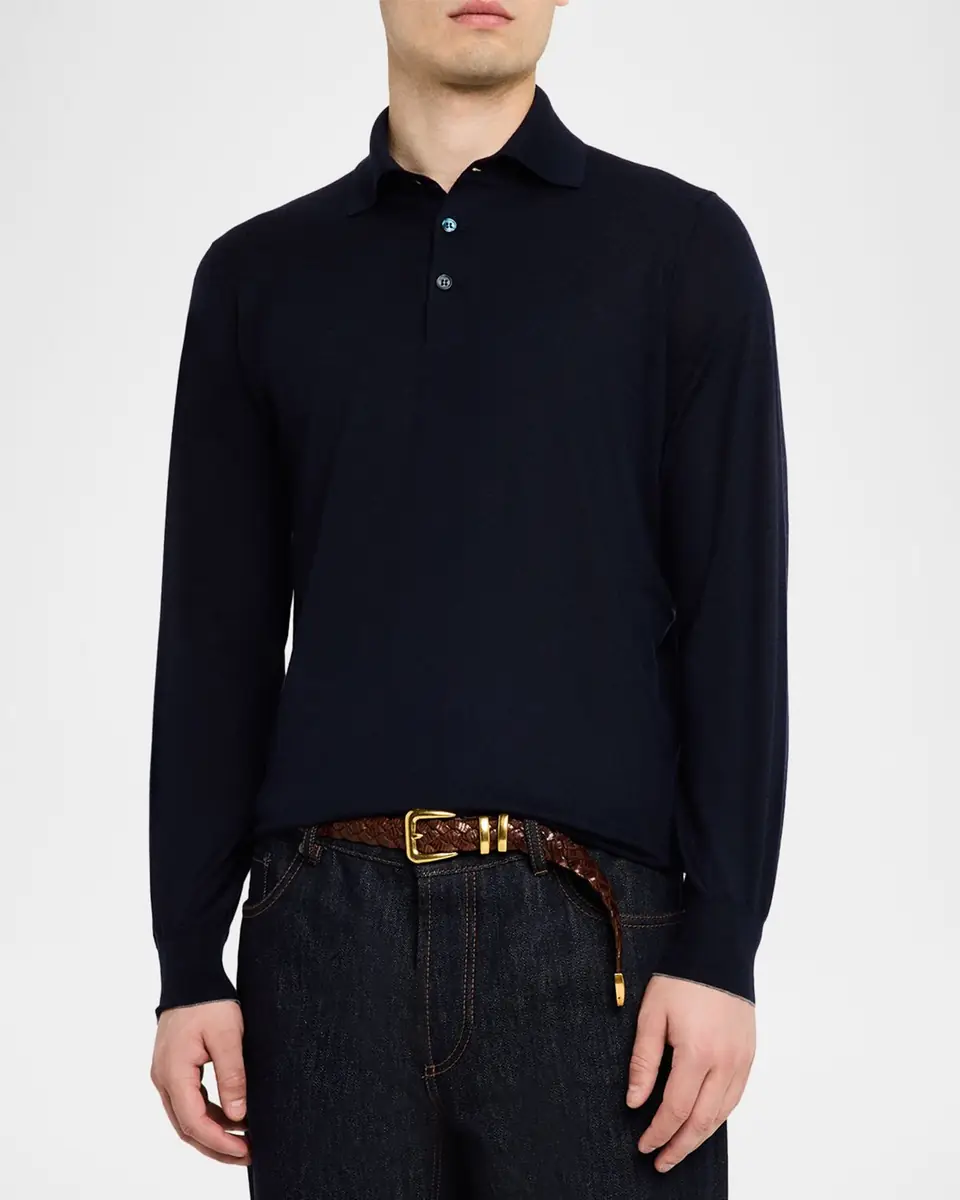 Brunello Cucinelli Men's Cashmere Knit Polo Sweater | Thumbnail 3 Brunello Cucinelli Men's Cashmere Knit Polo Sweater | Thumbnail 3