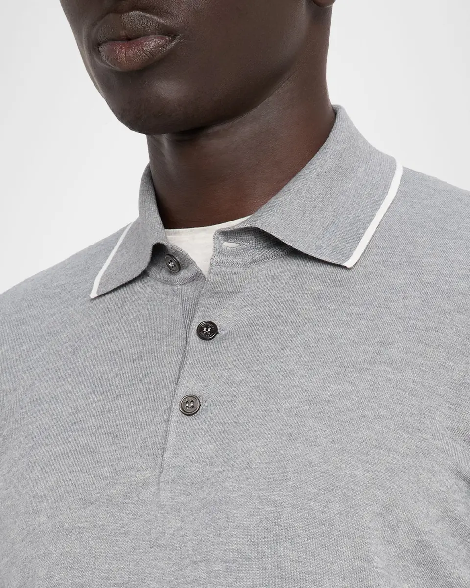 Brunello Cucinelli Men's Cotton and Cashmere Knit Polo Sweater | Thumbnail 4 Brunello Cucinelli Men's Cotton and Cashmere Knit Polo Sweater | Thumbnail 4