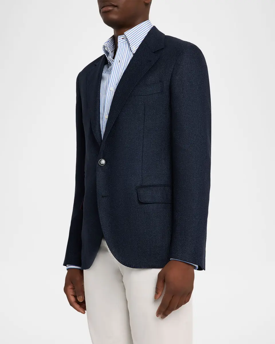 Brunello Cucinelli Men's Linen and Wool Single-Breasted Jacket | Thumbnail 3 Brunello Cucinelli Men's Linen and Wool Single-Breasted Jacket | Thumbnail 3