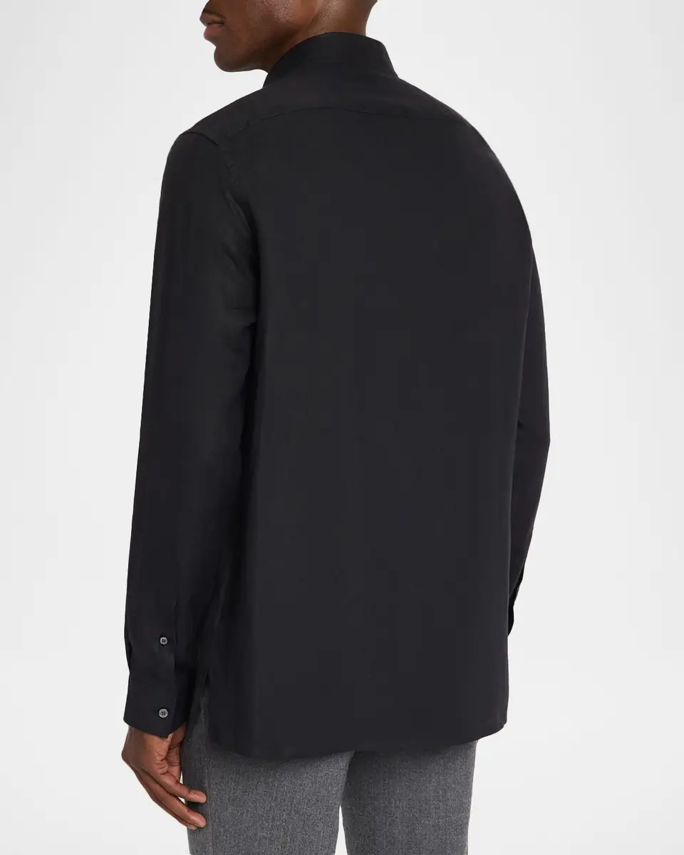 Zegna Men's Oasi Lino Chambray Stand-Collar Shirt | Thumbnail 2 Zegna Men's Oasi Lino Chambray Stand-Collar Shirt | Thumbnail 2