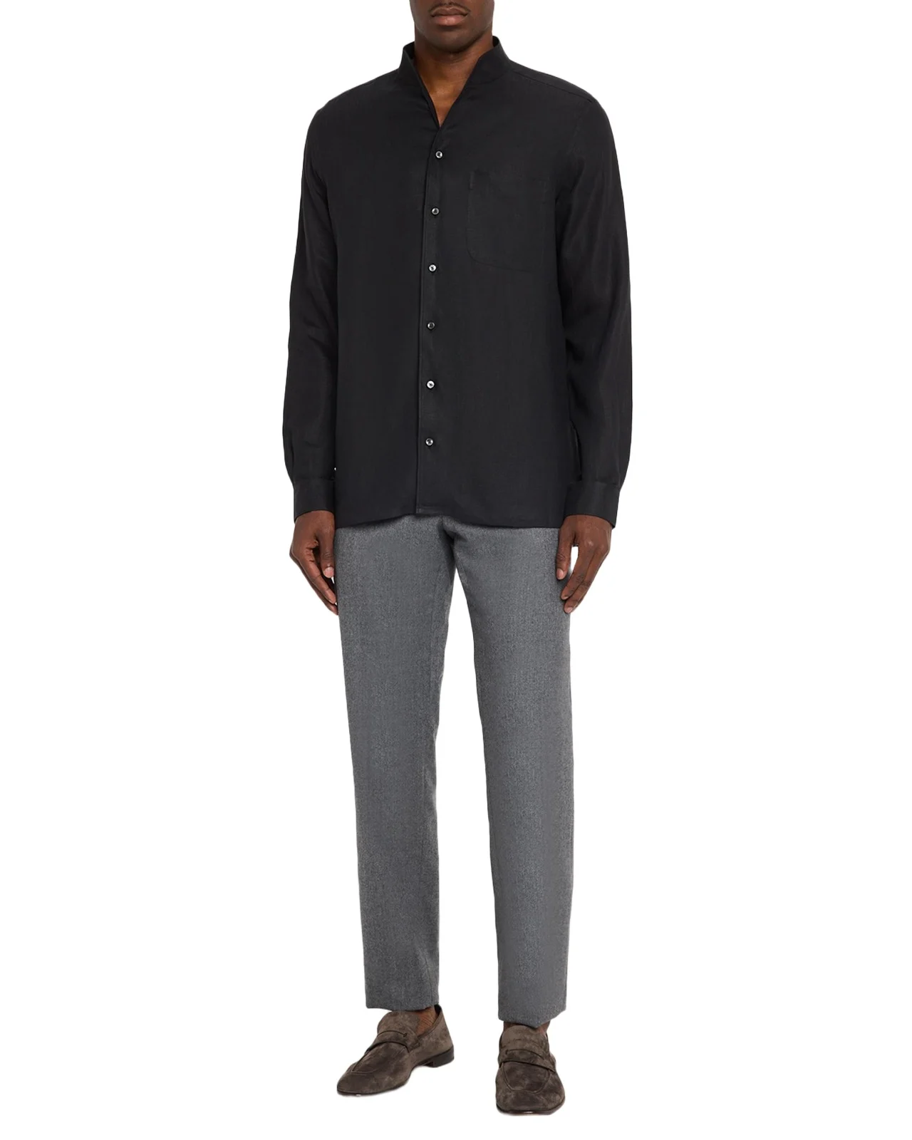 Zegna Men's Oasi Lino Chambray Stand-Collar Shirt