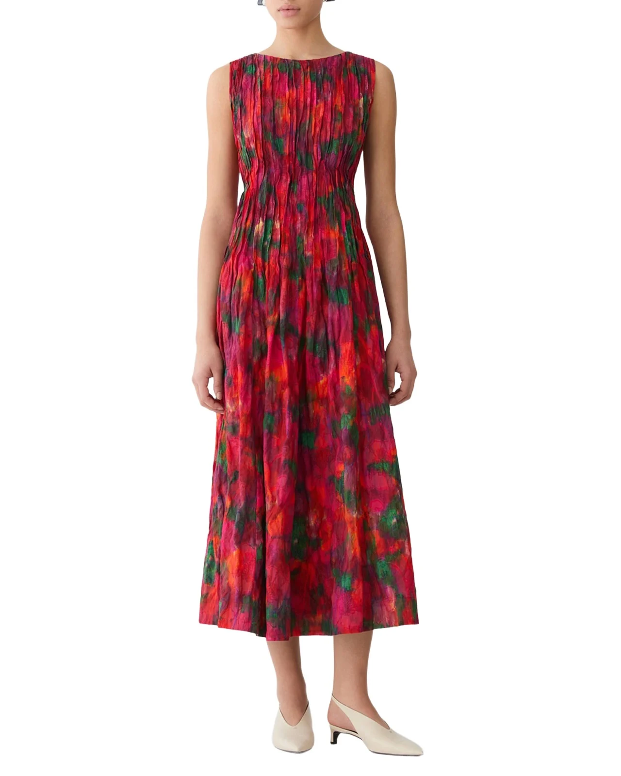 Pintuck Blossom-Print Cotton Midi Dress Pintuck Blossom-Print Cotton Midi Dress