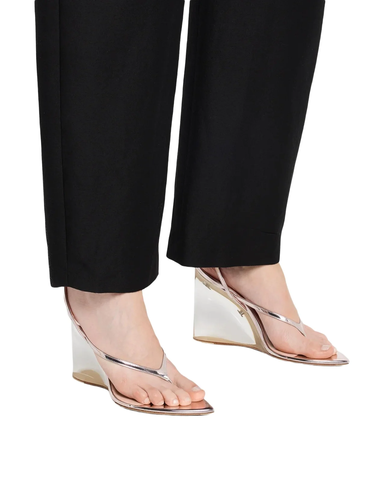 Mirrored Leather Invisible Wedge Thong Sandals Mirrored Leather Invisible Wedge Thong Sandals