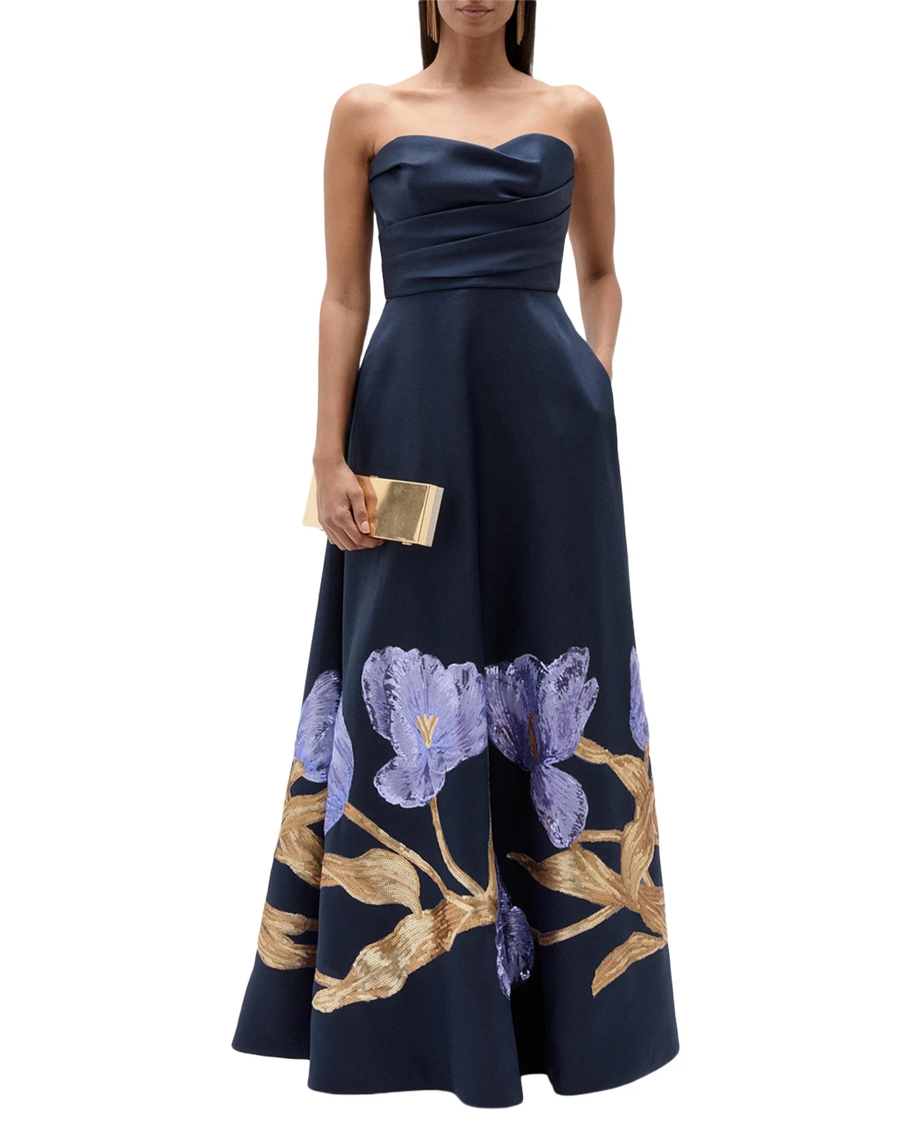 Strapless Floral Trim Long Gown Strapless Floral Trim Long Gown