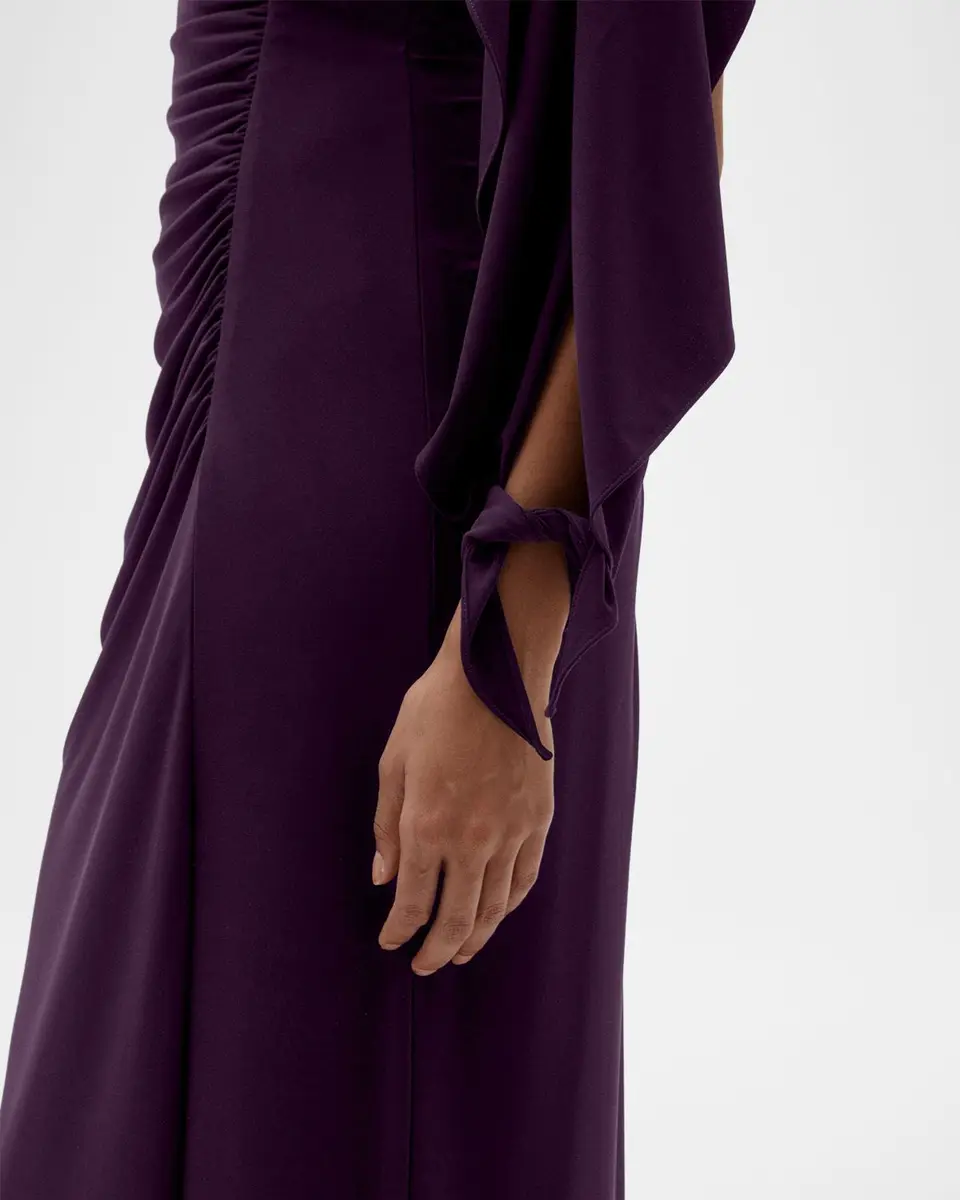 Amsale Asymmetric Cap-Sleeve Ruched Long Gown | Thumbnail 5
