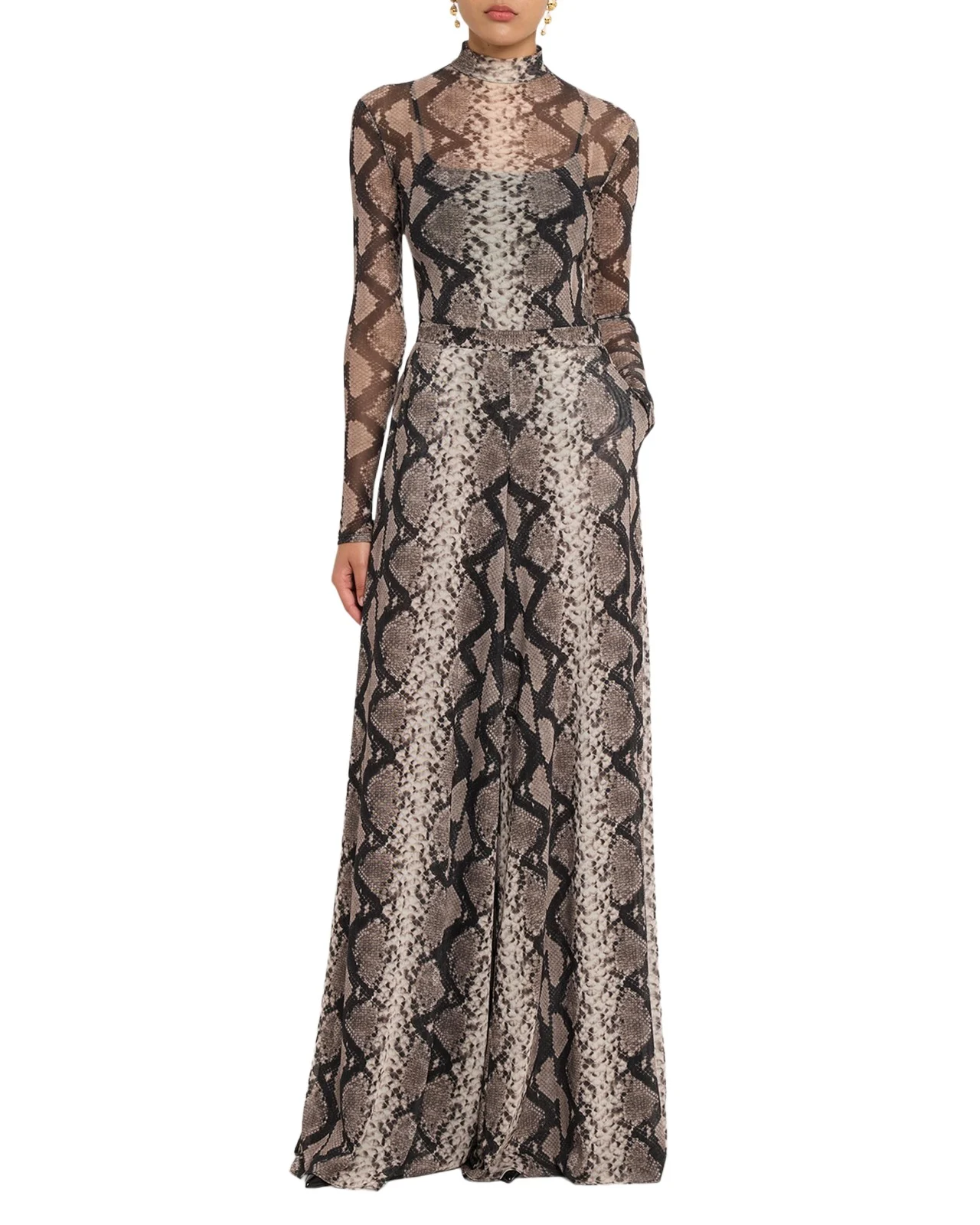 Snakeskin-Print Mesh Mock-Neck Bodysuit Snakeskin-Print Mesh Mock-Neck Bodysuit