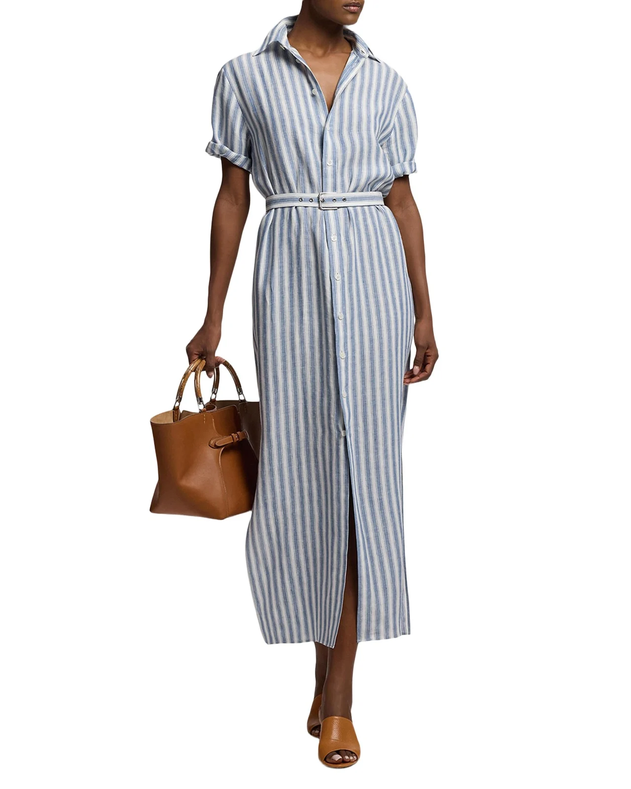 Carol Striped Linen Day Dress Carol Striped Linen Day Dress