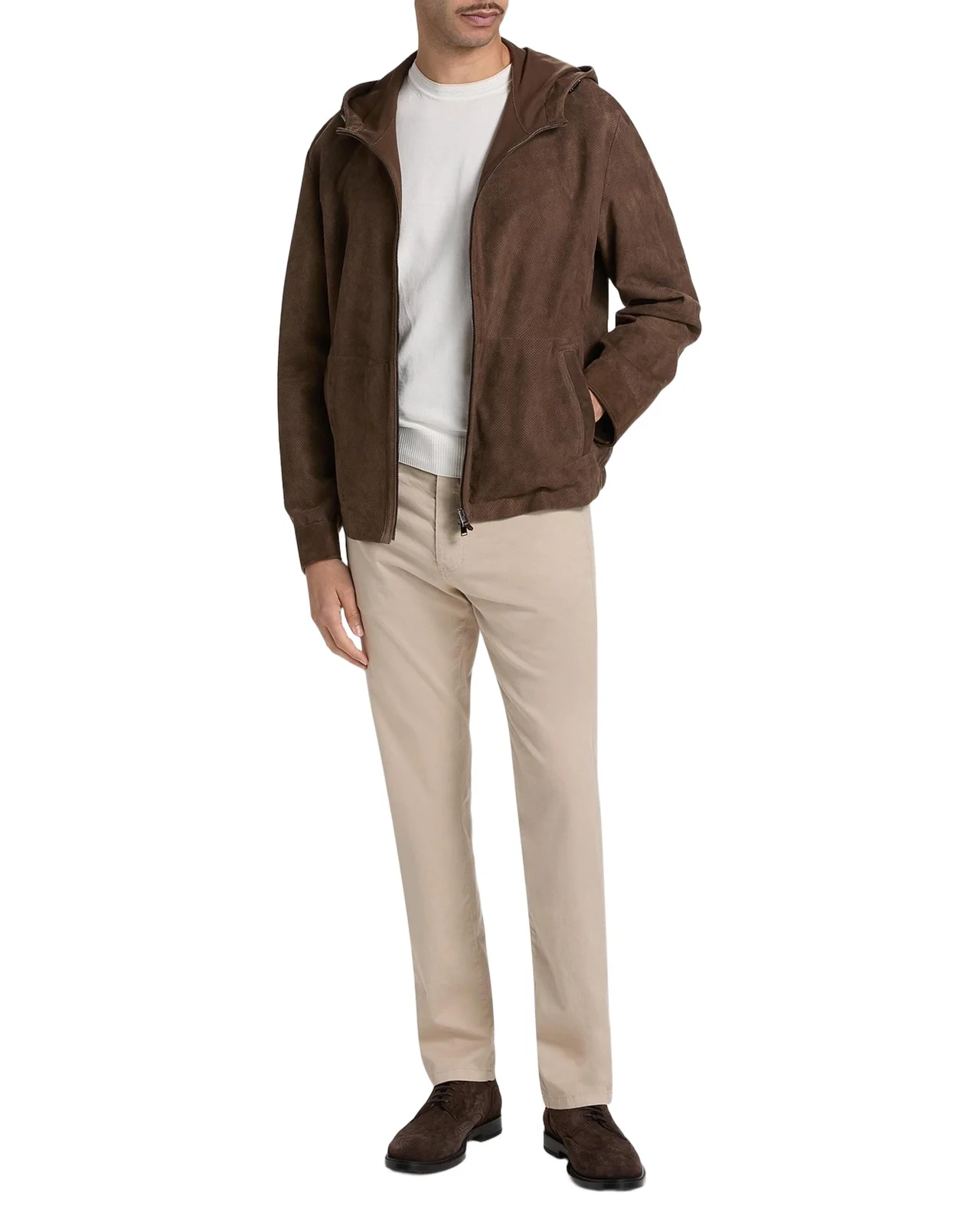 Canali Men's Perforated Leather Full-Zip Hooded Blouson
