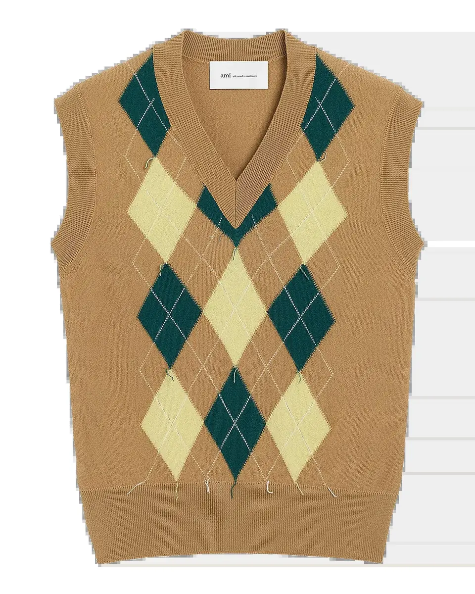 AMI PARIS Men's Wool Intarsia Knit Argyle Vest | Thumbnail 2 AMI PARIS Men's Wool Intarsia Knit Argyle Vest | Thumbnail 2