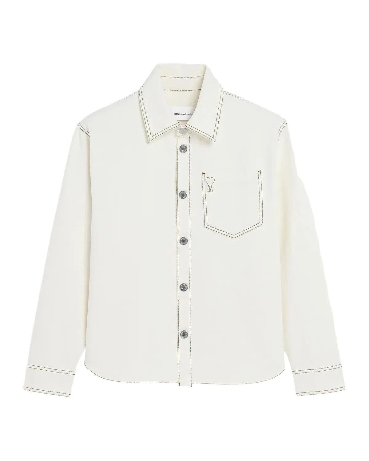 Men's Cotton Ami De Coeur Contrast-Stitched Overshirt Men's Cotton Ami De Coeur Contrast-Stitched Overshirt