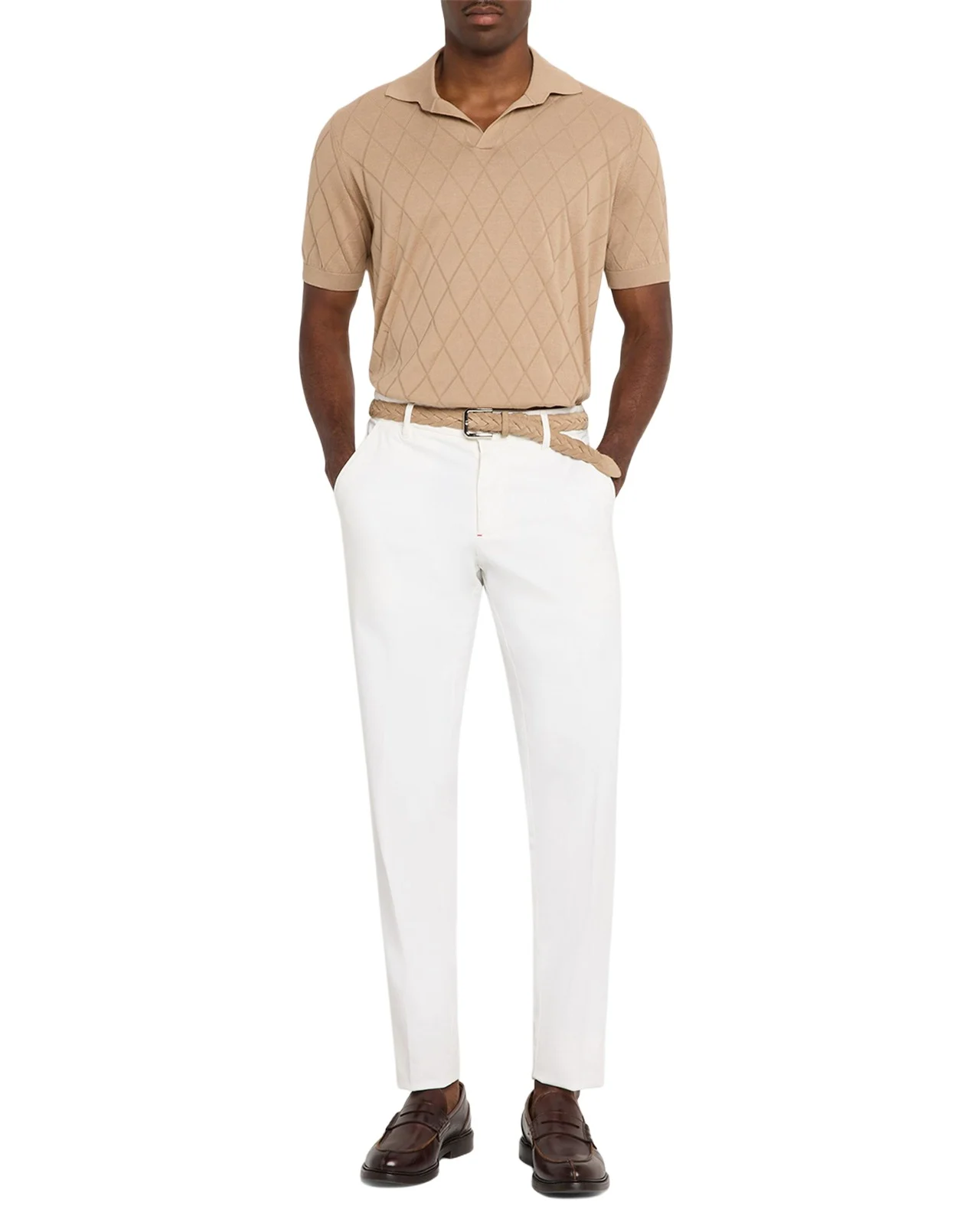 Brunello Cucinelli Men's Cotton Textured Argyle Cotton Knit Polo Shirt